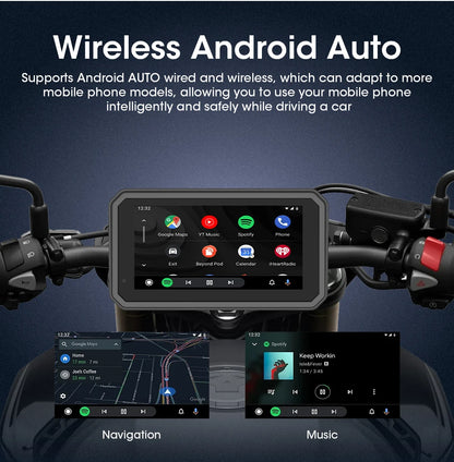 JMCQ Portable 6.25 inch Motorcycle GPS Navigation IPX7 Waterproof Wireless CarPlay Android Auto Drive Recorder Support 4K DVR
