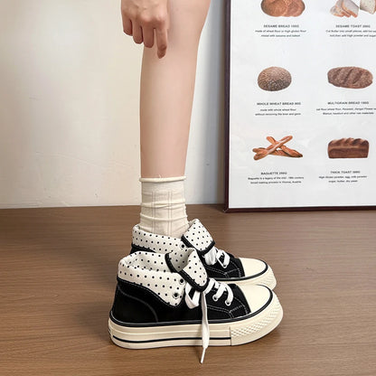 New High Help Canvas Shoes Dots Women's Casual Shoes Woman Vulcanize Sneakers Comfortable Sport Walking Platform Flats Shoes 015