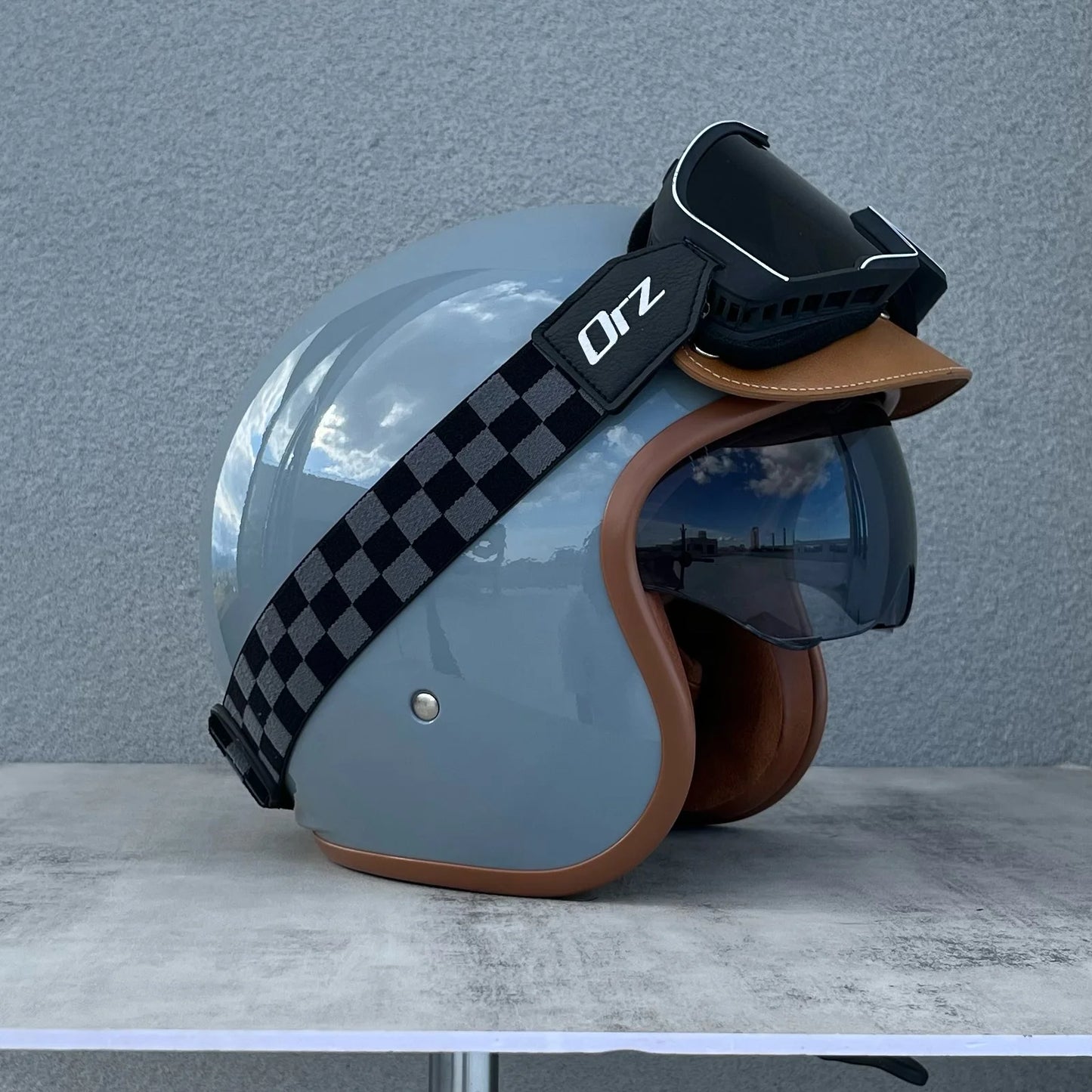 Orz Motorcycle Retro Helmet Men's and Women's Motorcycle Safety Helmet Electric Car Four Seasons 3/4 Half Helmet Scooter