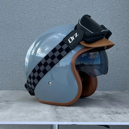Orz Motorcycle Retro Helmet Men's and Women's Motorcycle Safety Helmet Electric Car Four Seasons 3/4 Half Helmet Scooter