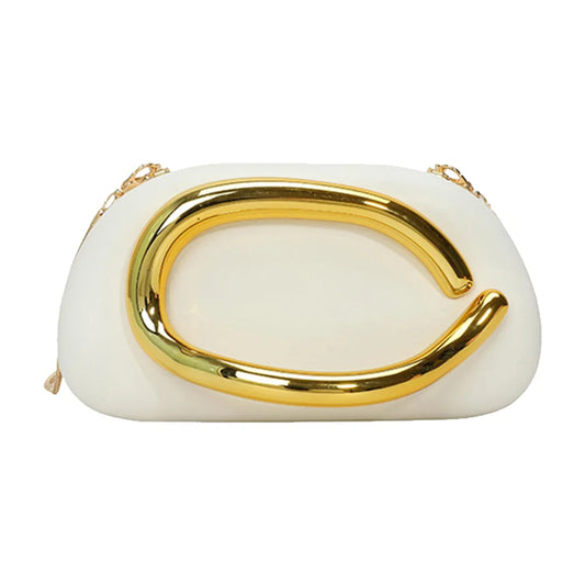 Women PU Leather Trendy Clutch Purses Solid Color Metal Decoration Evening Bag Hand-held Shoulder Clutch Bag for Wedding Party