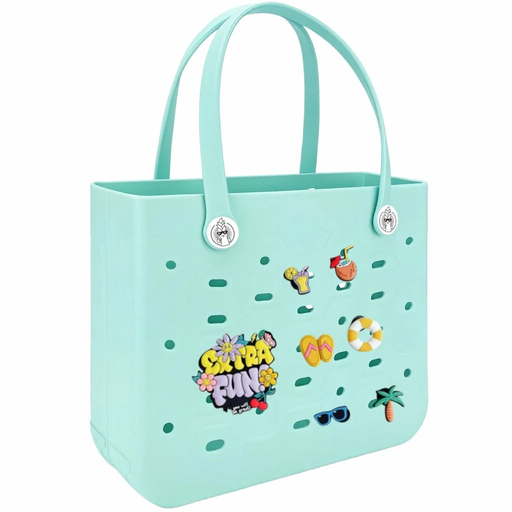 L Large Beach Bag EVA Rubber Waterproof Beach Travel Picnic Storage Basket Women's Shopping Handbag Hemp Bag Jelly Tote Bag
