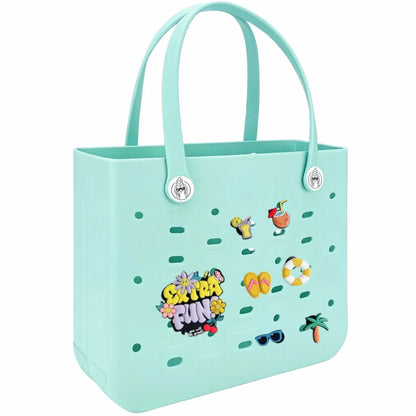 L Large Beach Bag EVA Rubber Waterproof Beach Travel Picnic Storage Basket Women's Shopping Handbag Hemp Bag Jelly Tote Bag