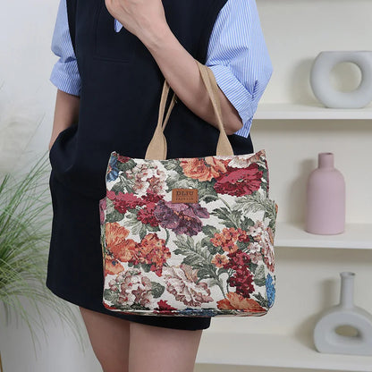 New Thickened Knitted Tote Bag, Floral Pattern Retro Large Capacity Handbag for Work  tote bag Shopping Daily Use School Commute