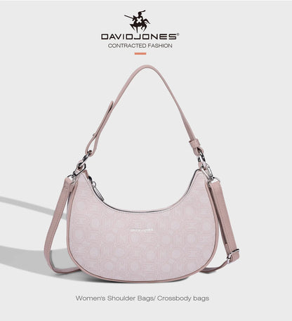 David Jones Multifunctional Women's Leather Underarm Bag Autumn Summer Trendy Crescent Bag Fashion Luxury Vintage Shoulder Bag