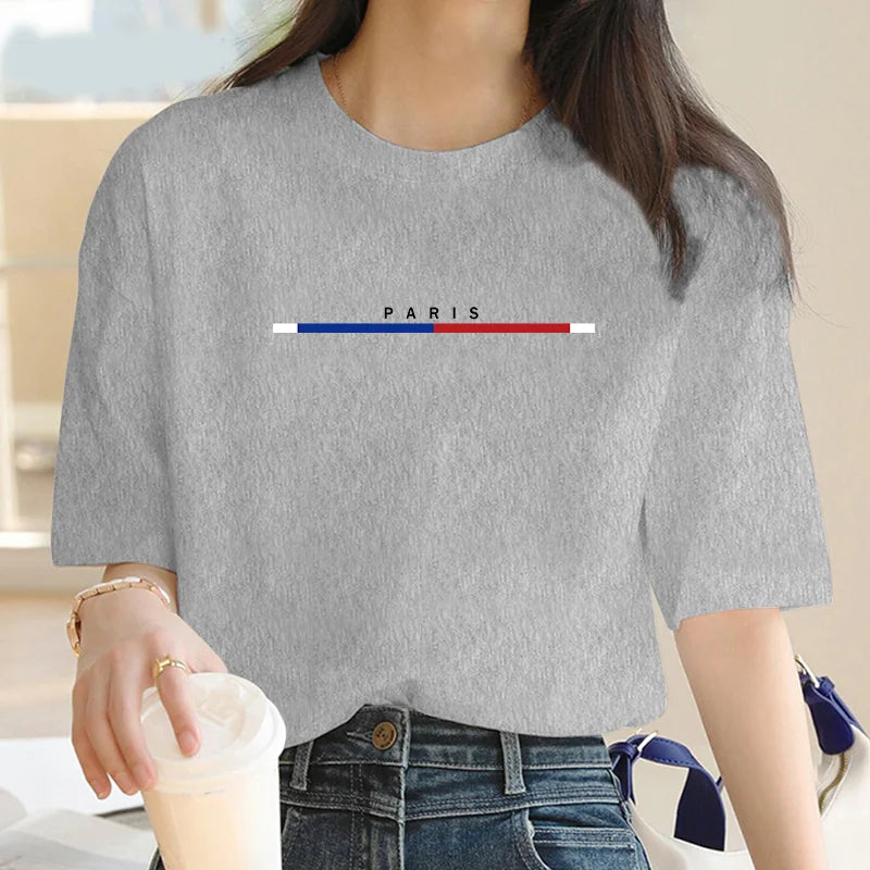 Women's T-shirt 100% cotton color Paris fashion print T-shirt Short sleeve summer street Y2K top loose plus size shirt