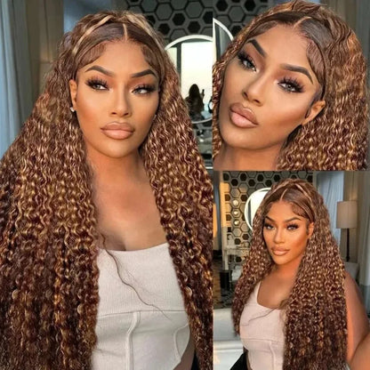 Highlight Curly Wig 13x4 Lace Front Wig Human Hair Wigs 13x4 Human Hair Deep Wave Lace Frontal Wig 4/27 Colored Wigs PrePlucked