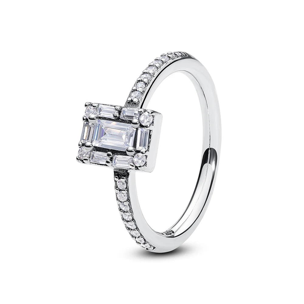 Original 925 Sterling Silver Ring Love Heart Pave CZ Crystal Stackable Rings For Women Wedding Engagement Birthday Gift Jewelry