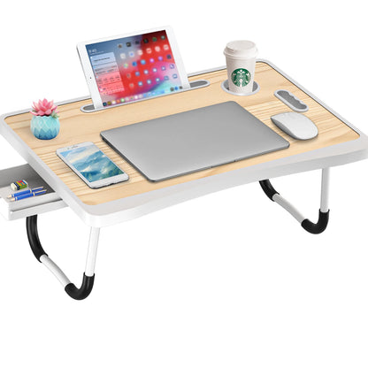 Extra-Large Multifunctional Folding Table, Portable Multi-Color Wooden Laptop Desk with Cup Holder, Ideal for Work and Reading