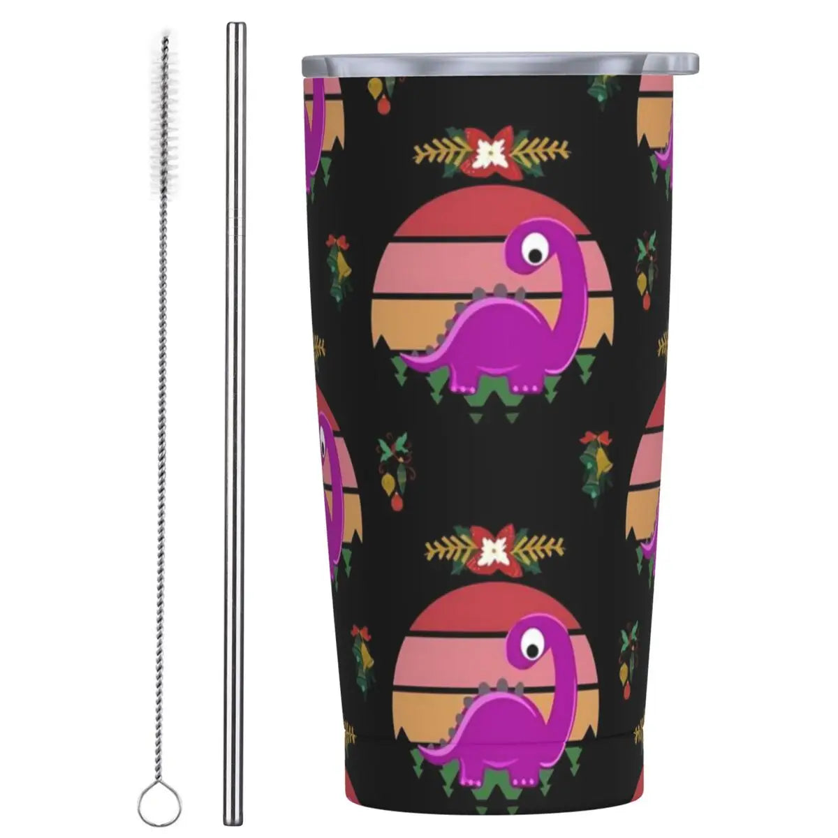 Stainless Steel Tumbler Dinosaur Silhouette Mugs Cup With Straws Animal Beach Cold Drink Water Bottle Insulated Thermal Mug