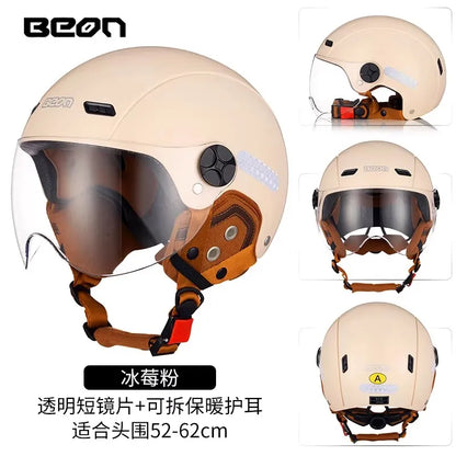 BEON Light Helmet Electric Motorcycle Lightweight Half Helmet Detachable Warm Ear Protection Capacete De Motocicleta