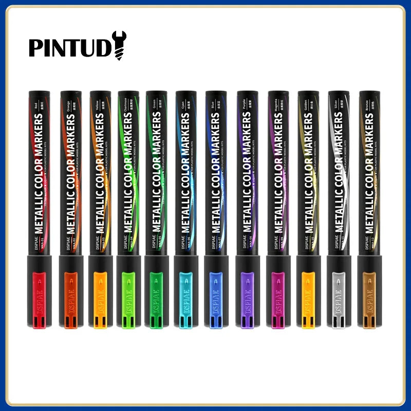 DSPIAE MKA 12-Piece Set Super Metallic Marker Brush Pens Environment-Friendly Water-Based Soft Head in Red Blue Green Gold Color