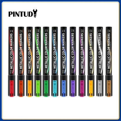 DSPIAE MKA 12-Piece Set Super Metallic Marker Brush Pens Environment-Friendly Water-Based Soft Head in Red Blue Green Gold Color