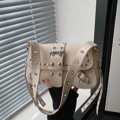 Shoulder Bag for Women Pink Underarm Bags PU Leather Crescent Bags with Rivet Small Y2k Purses Trendy Armpit Purse