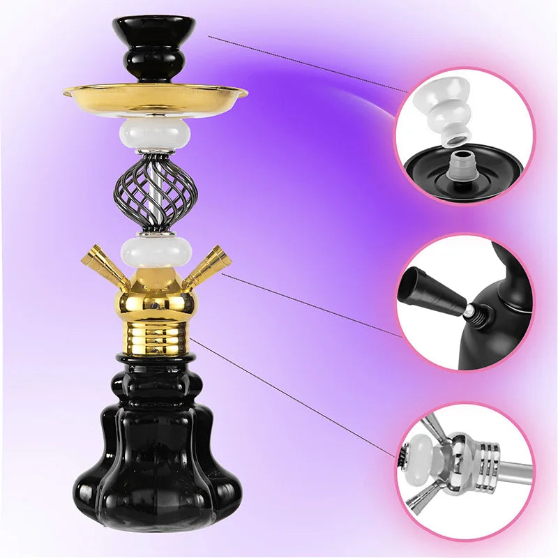 Arabian Hookah Set Glass Base Ceramics Bowl Shisha Pipe Kit Hookah Nargile Sheesha Narguile Chicha Water Pipe Hookah Shisha Set