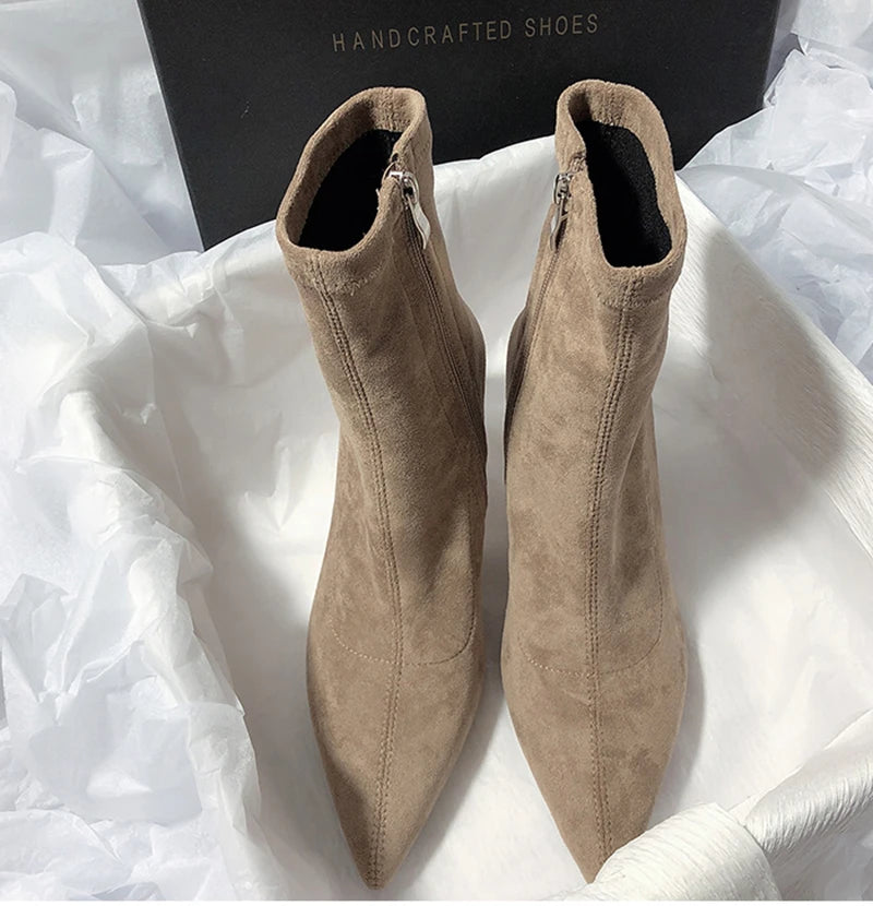 Pointed Toe Women Sock Short Boots Fashion Side Zippers Slim Ankle Booties Thin High Heel Autumn Winter Ladies Shoes