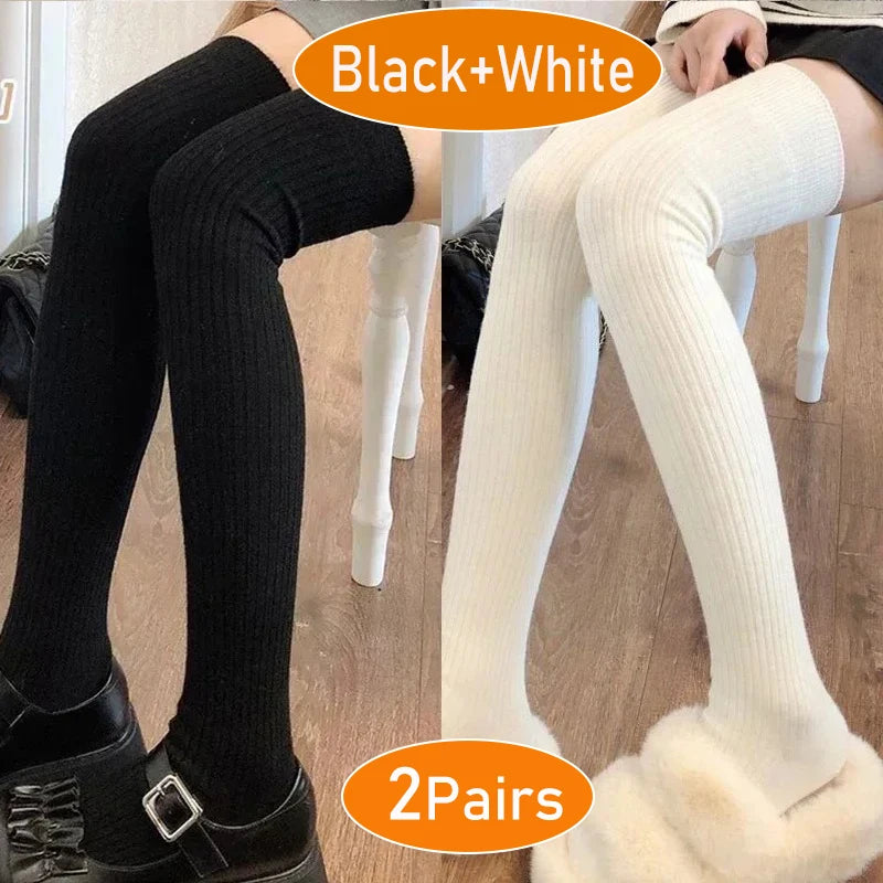 Long Socks Women Soft Wool Cashmere Socks Winter Solid Knitted Stocking Skinny Casual Knee High Fluffy Warm Thicken Girls Socks