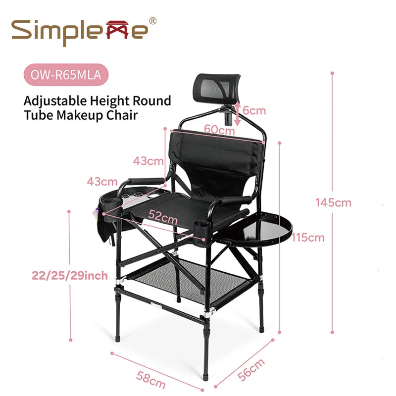 Simpleme Lightweight Aluminum Portable Folding Tall Director Adjustable High Makeup Artist Chair With Headrest