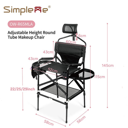 Simpleme Lightweight Aluminum Portable Folding Tall Director Adjustable High Makeup Artist Chair With Headrest