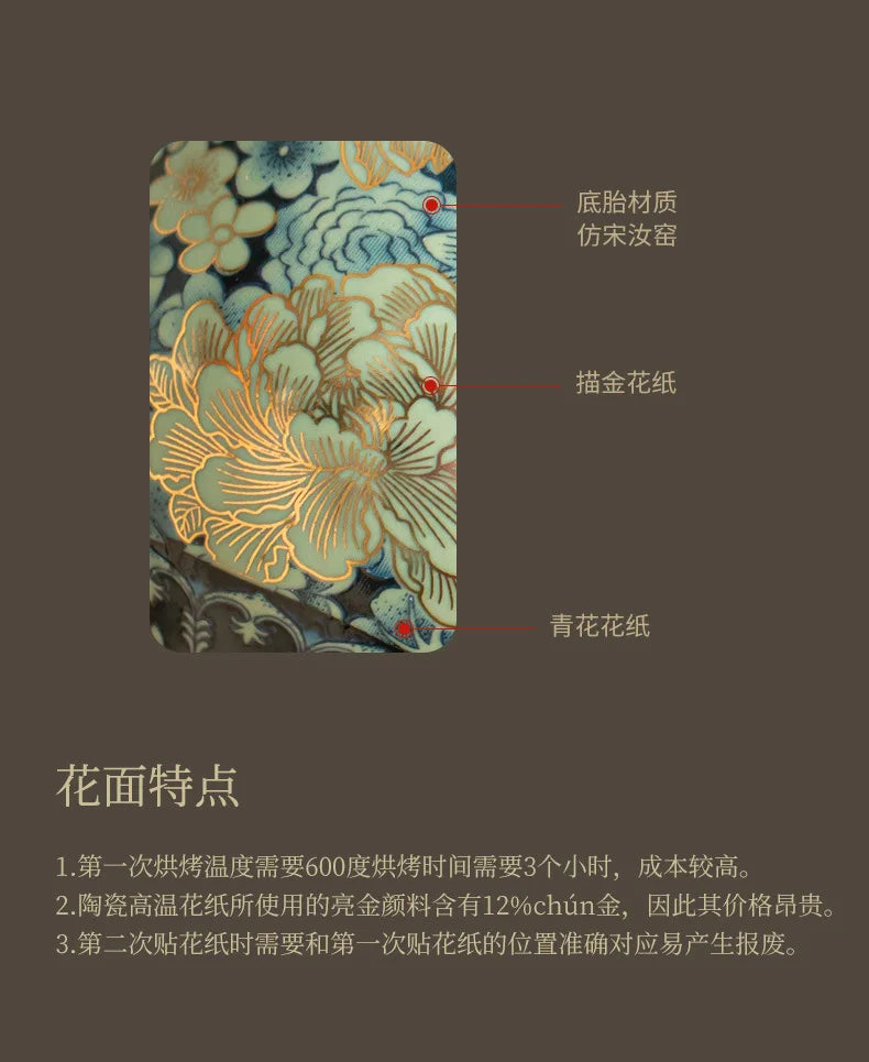 Ru Kiln Ceramic Teapot Gilded Peony Western Han Tile Pot Kung Fu Tea Set Household Tea Pot