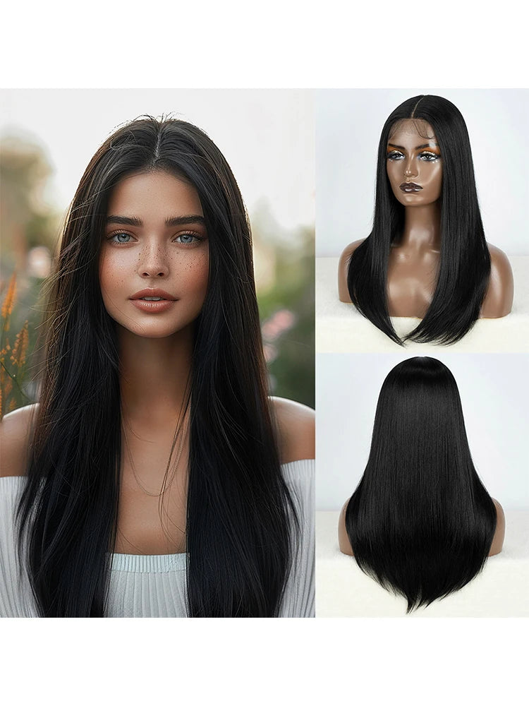 Synthetic Lace Front Wigs Long Bob Straight Wig Brown Blonde Black Color 22" Hair For Women Lace Wig Heat Resistant Cosplay Wigs