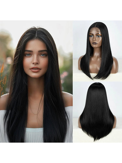 Synthetic Lace Front Wigs Long Bob Straight Wig Brown Blonde Black Color 22" Hair For Women Lace Wig Heat Resistant Cosplay Wigs