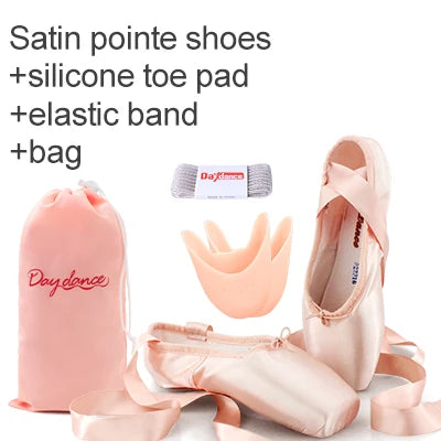 Black Satin Ballet Pointe Shoes Ladies Professional Ballet Shoes Girls Women Ballerina Shoes With Ribbons