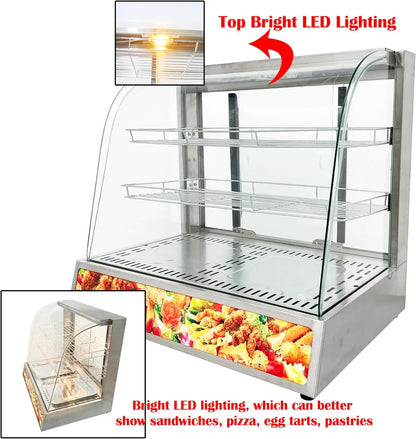 Commercial Food Warmer Display Case 3-Tier 500W Electric Pizza Warmer Display Countertop Food Display Case for Egg Tart Food