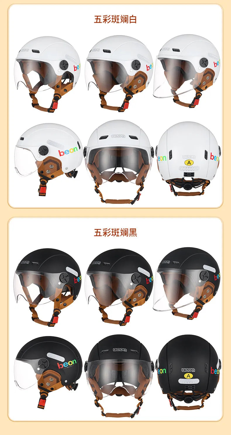 BEON Light Helmet Electric Motorcycle Lightweight Half Helmet Detachable Warm Ear Protection Capacete De Motocicleta