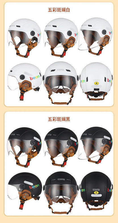 BEON Light Helmet Electric Motorcycle Lightweight Half Helmet Detachable Warm Ear Protection Capacete De Motocicleta