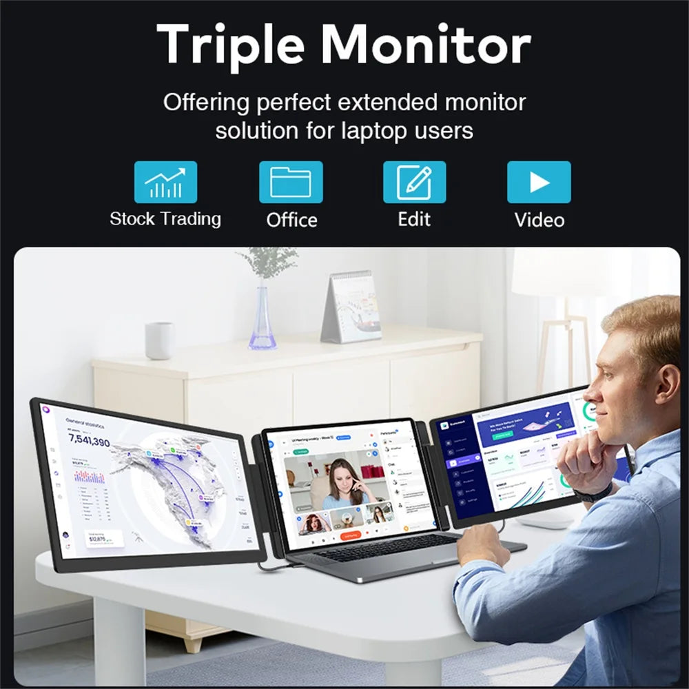 Rospider 15.6 Inch Dual Screen Extender Display FHD IPS Triple Expandable Monitor High Definition for Laptop Productivity