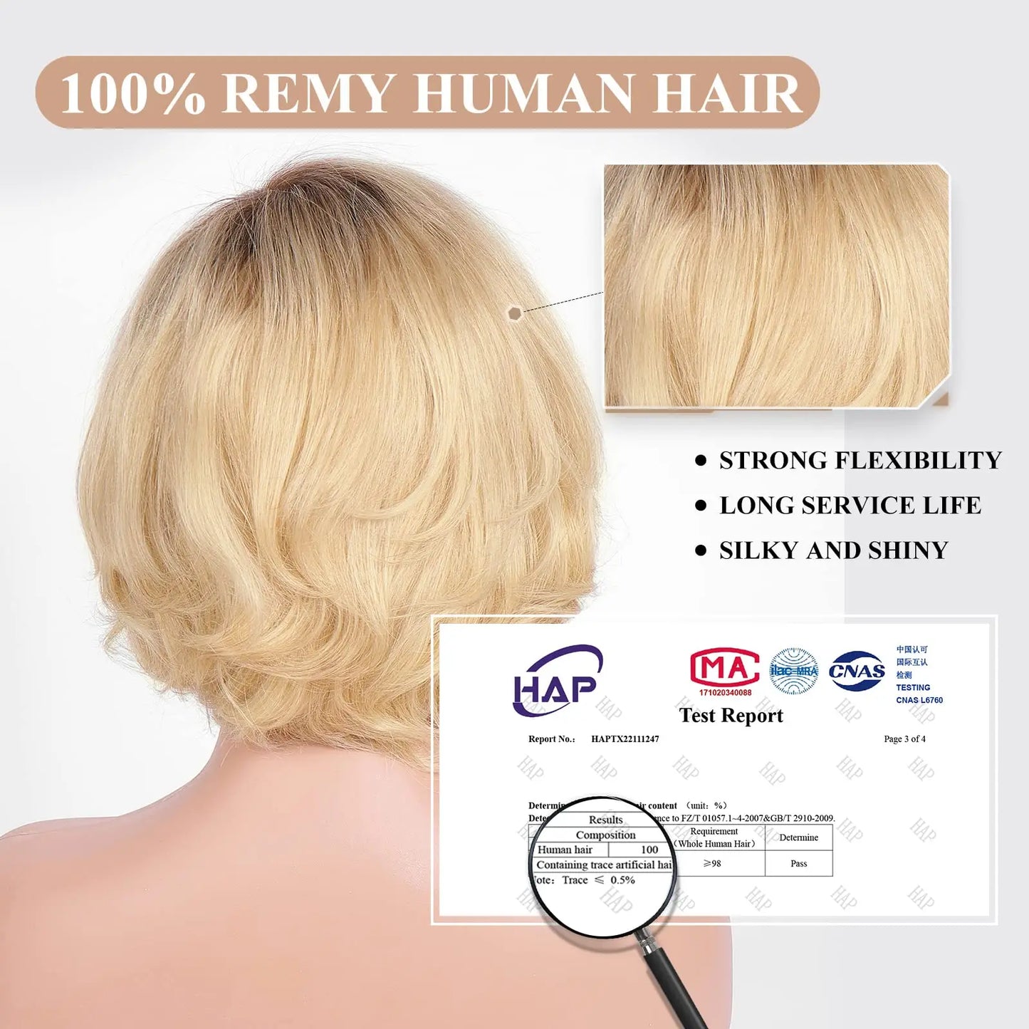 Hand-Tied Lace Front Wig Ombre Blonde Remy 100% Human Hair Wigs Natural Layered Bob HD Transparent Lace Frontal Hairs for Women