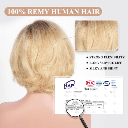 Hand-Tied Lace Front Wig Ombre Blonde Remy 100% Human Hair Wigs Natural Layered Bob HD Transparent Lace Frontal Hairs for Women
