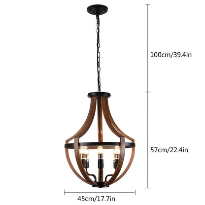 Modern Rustic Wooden Pendant Light Fixture - 17 Inch Diameter - Handmade Natural Wood Kitchen Dining Room Lighting