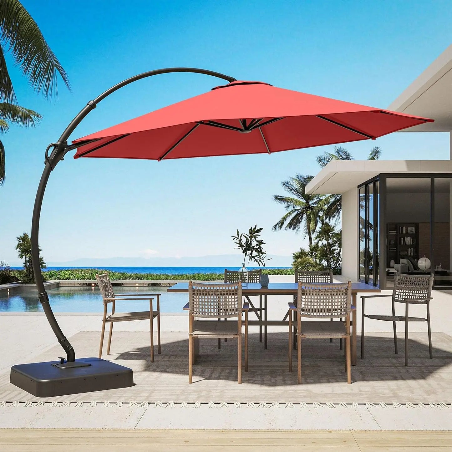 Outdoor Patio Umbrella with Base Included, Upgraded 12ft Large Sun Shade Cantilever Umbrella Deluxe Curvy Aluminum, Customized
