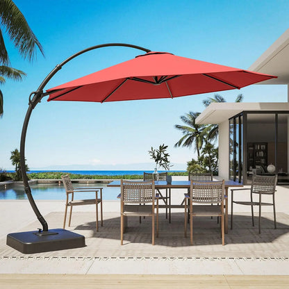Outdoor Patio Umbrella with Base Included, Upgraded 12ft Large Sun Shade Cantilever Umbrella Deluxe Curvy Aluminum, Customized
