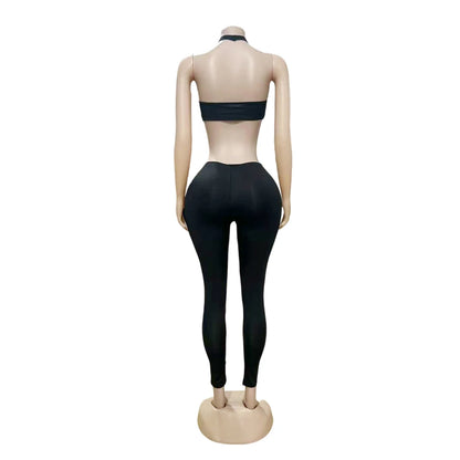 Y2k Sexy Two Piece Sets Woman Club Wear Halter Cross Crop Top and Skinny Pants Suits 2025 Female Jumpsuit Baddie Outfits