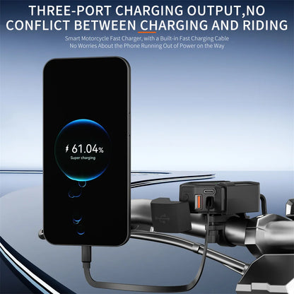 6.8A PD+QC3.0 Motorcycle Phone Charger Handlebar Dual USB Socket 60W Waterproof 12V Power Supply Adapter with Switch Voltmeter