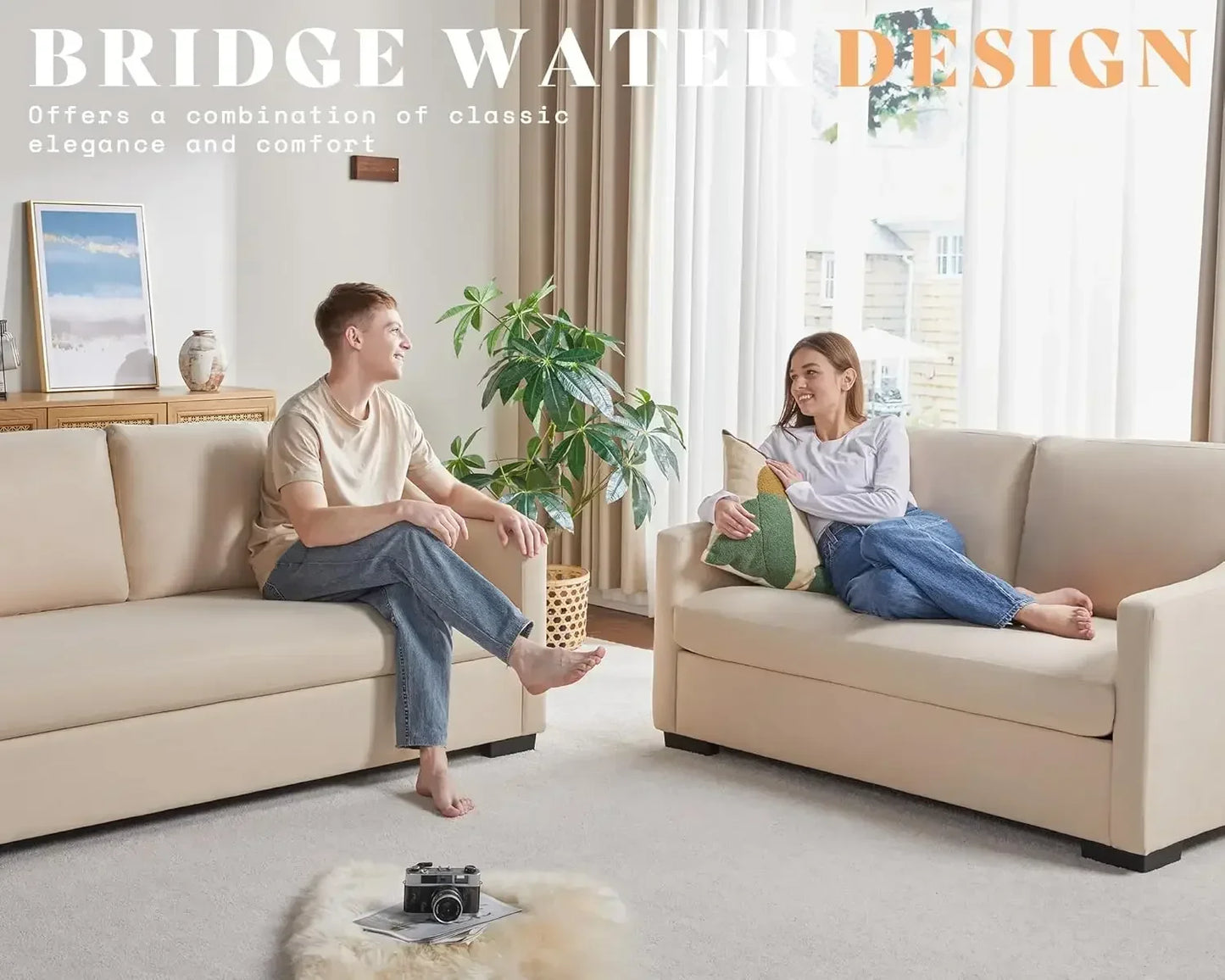 [New Arrival, Discounted Price!]Couch,Comfy Sofa Couch with Slope Armrests, 2 Piece Set Extra Deep Seat Sofa for Living Room, Ap