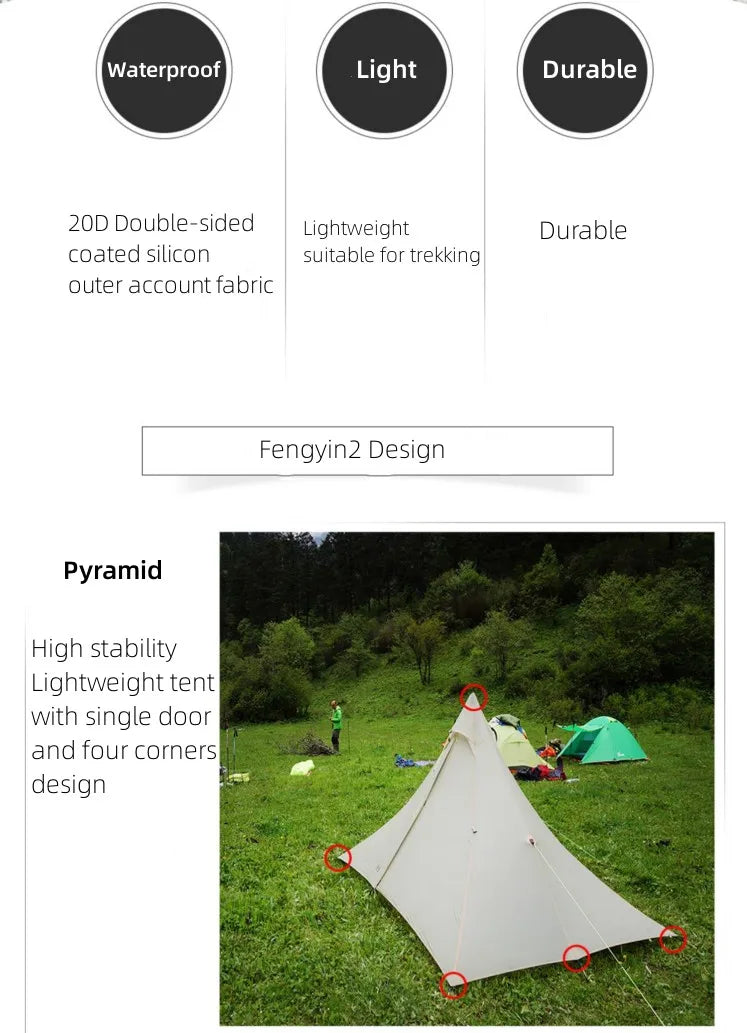 ASTA GEAR Fengyin2 Pyramid Tent Outdoor Ultralight 20D nylon Tent Camping Windproof Hiking Backpacking