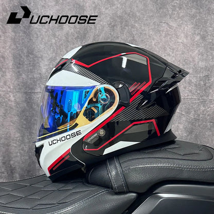 DOT Uchoose Approved Helmets Crash Motorbike Protective Gear Men Women Flip Up Helmet Motorcycle Visor Double Sun