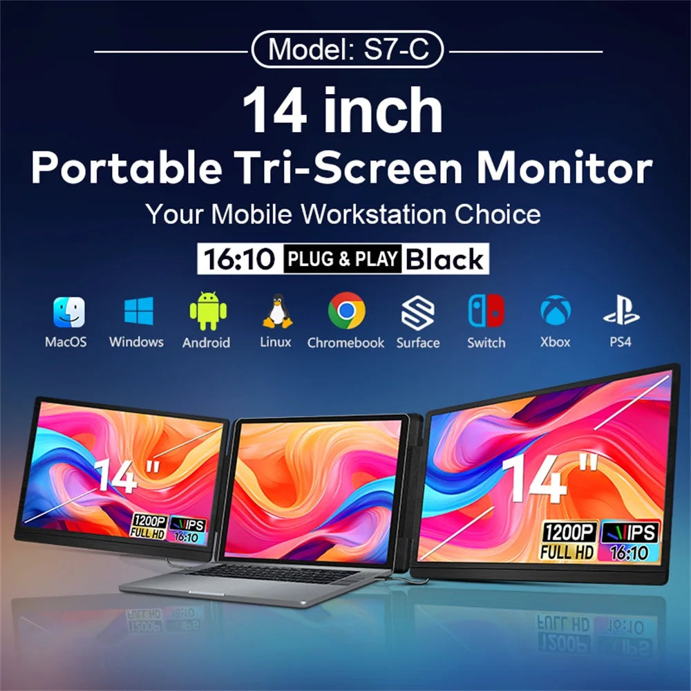 Rospider 14 to 16 Inch Dual Screen Extender Display FHD IPS Triple Expandable Monitor High Definition for Laptop Productivity