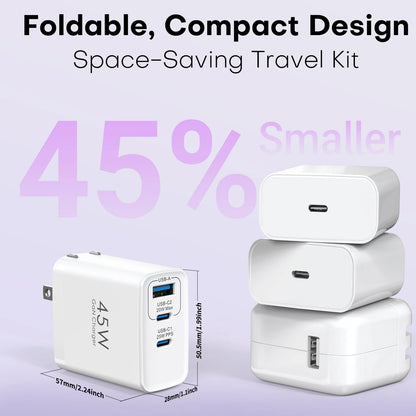 2packs 45W 3 Port USB Charger Type C Fast Charge Mobile Phone Adapter For iPhone Samsung Xiaomi Huawei Quick Charge Wall Charger