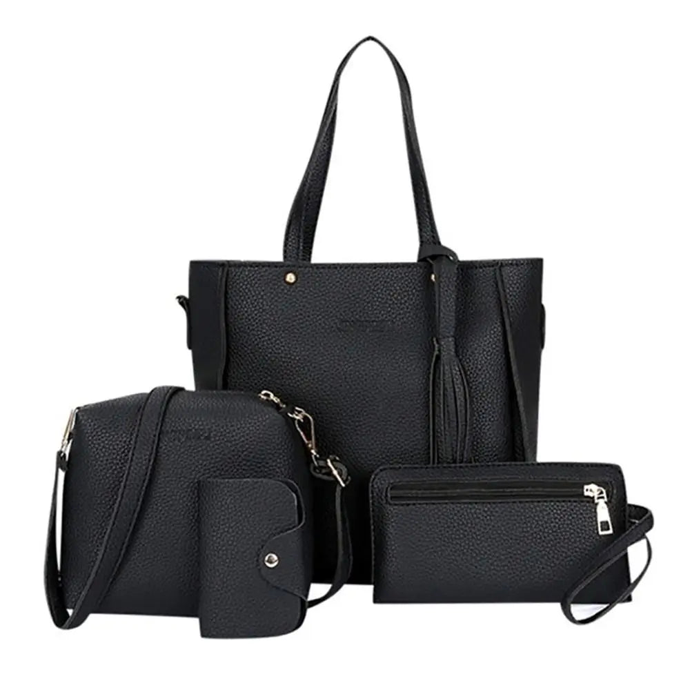 4Pcs/Set New High Capacity Crossbody Bag Leather Handbag Shoulder Bag Wallet Purses Portable Women Girls Fashion Casual Bag