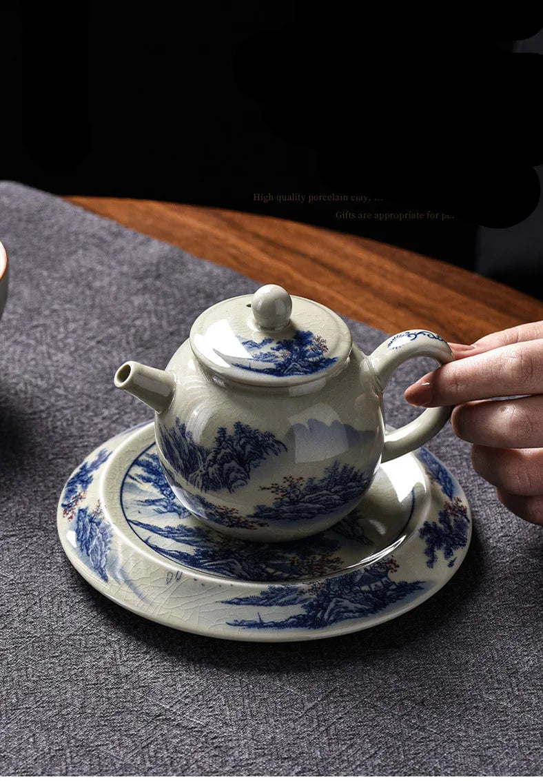 200ML Chinese Ceramic Teapot Ru Kiln Ice Crack Glaze Can Raise Tea Kettle Handmade Porcelain Teaware Household Tea Pots