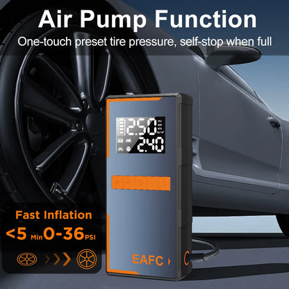 2025 Newest All-in-One Car Emergency Jump Starter & Air Pump 1200A Peak 150PSI Tire Inflator with LED Light & Power Bank