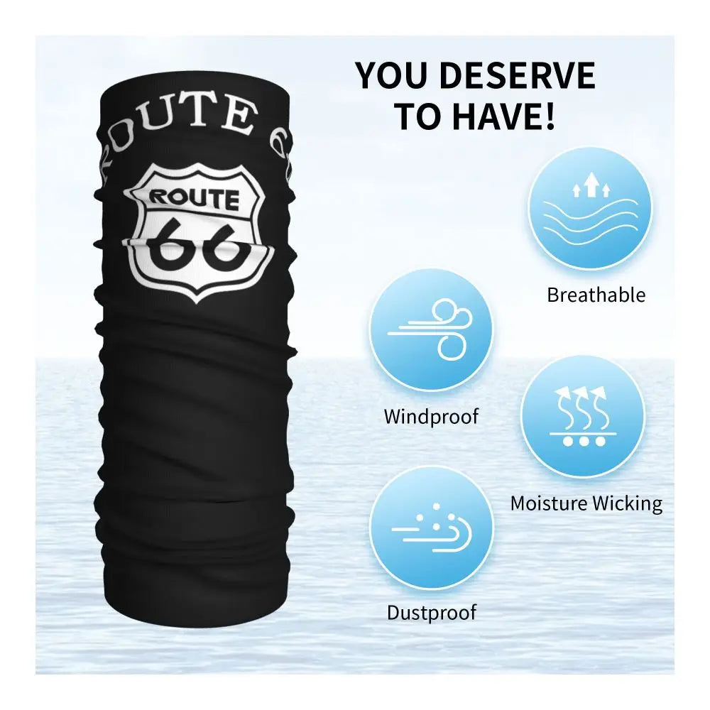 Custom Travel Motorcycle Ride Route 66 Bandana Winter Neck Warmer Windproof Wrap Face Scarf for Hiking Highways Gaiter Headband