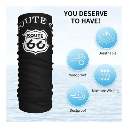 Custom Travel Motorcycle Ride Route 66 Bandana Winter Neck Warmer Windproof Wrap Face Scarf for Hiking Highways Gaiter Headband