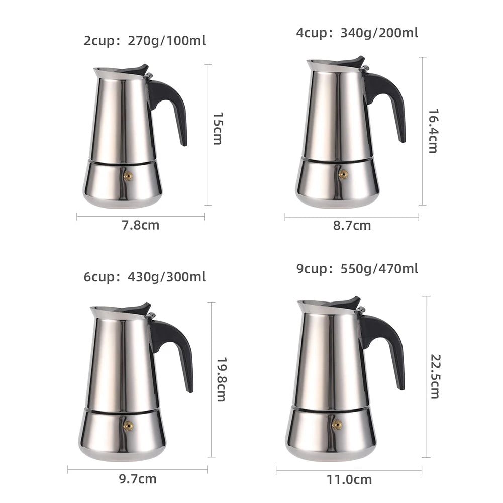 Octagonal Moka Pot Aluminum/Stainless Steel Stovetop Espressos Maker Multi-Purpose Coffee Pots for Outdoor Home Kitchen Office