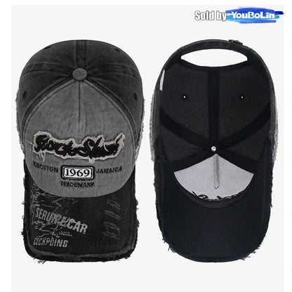 Scratched Brushed Patch Letter Embroidery Distressed Adjustable Cotton Hard Top Baseball Cap Sun Hat Trucker Caps Dad Hats